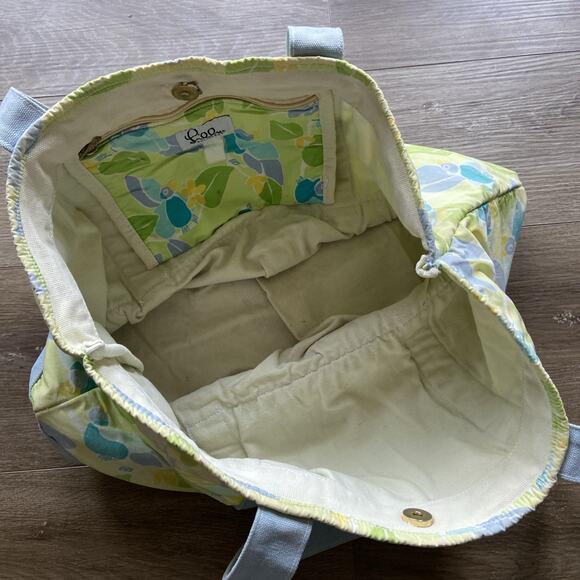 Lilly Pulitzer Tote Bag 19 X 12 X 6" Medium Canvas Blue Tropical Bird Graphic - Picture 7 of 16